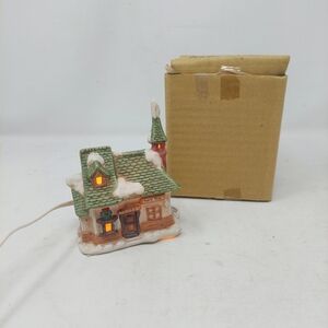 Christmas Village Lighted Fabric Shop Porcelain Hand Painted Holiday 5 Inches